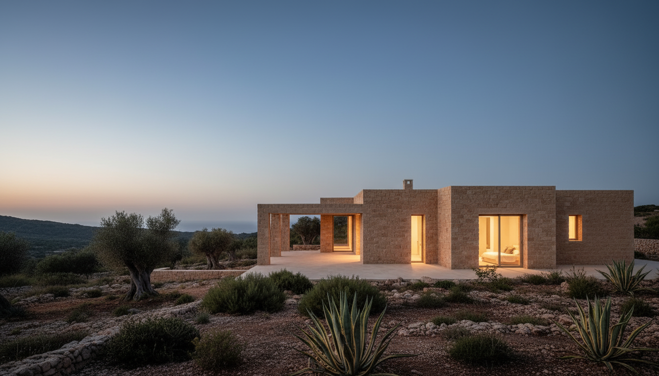 Casa Llebeig — casa de piedra baja y larga frente al mar, Ibiza
